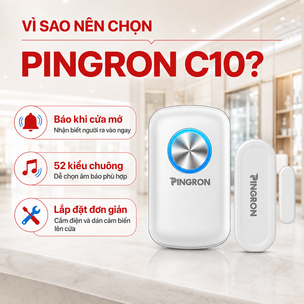 Chuông báo khách gắn cửa PINGRON C10