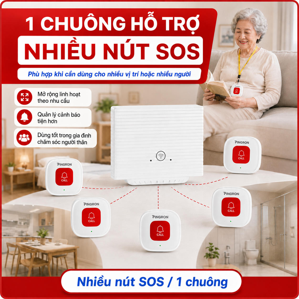 Chuông Báo Cho Người Già PINGRON S021 | Cảnh Báo Tại Chỗ Và Báo Qua Điện Thoại – image 6