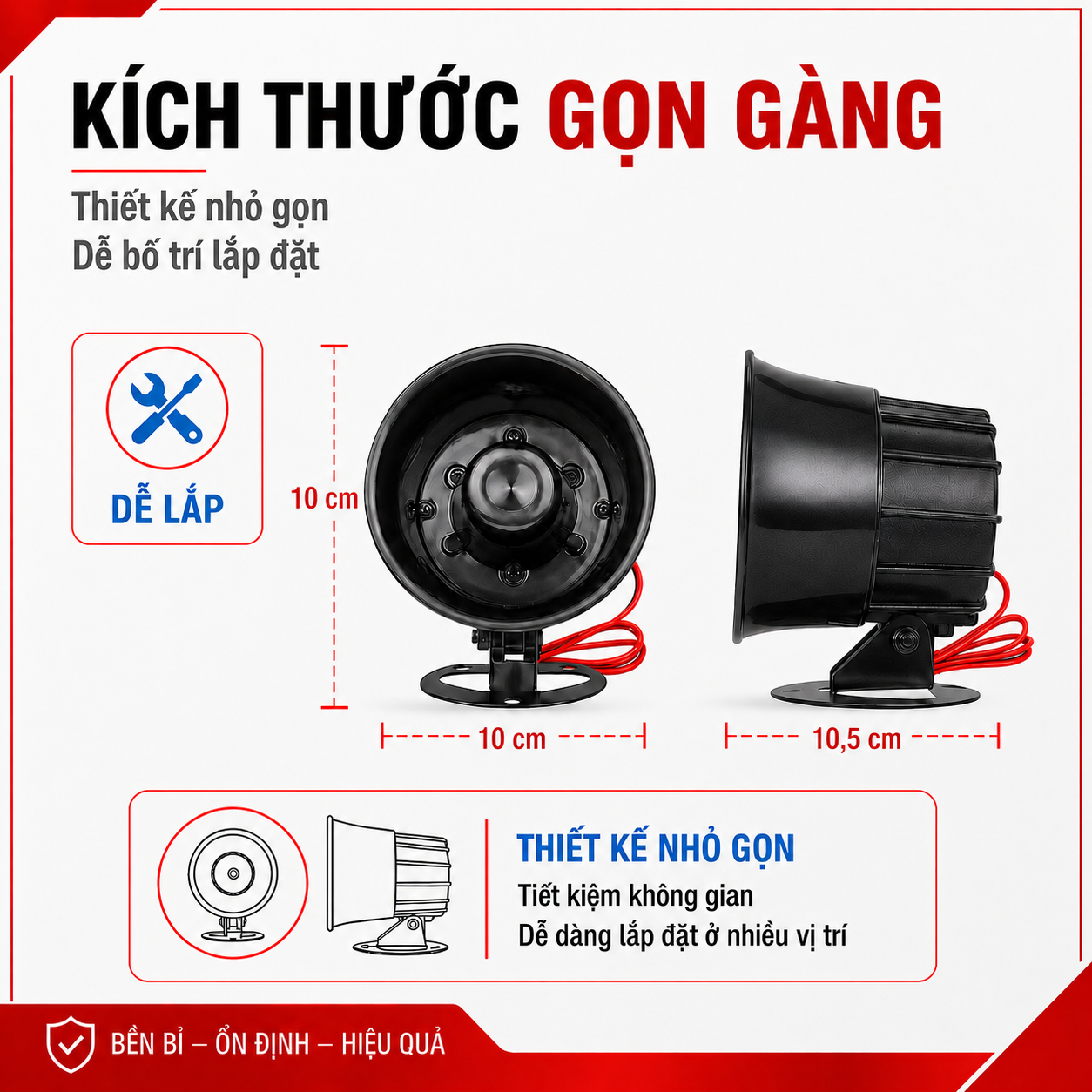 Còi báo động PINGRON S10 kích thước 100 x 100 x 105 mm