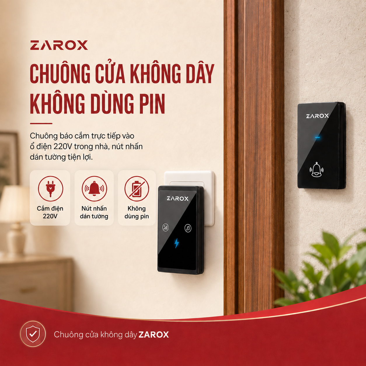 Chuông cửa không dây, chuông cửa không dùng pin ZD04