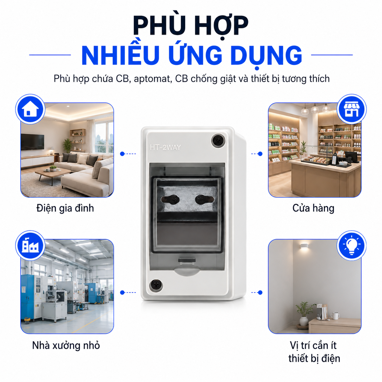 Hộp tủ điện chống nước lắp nổi HT-2WAY dùng cho CB, aptomat – ảnh 6