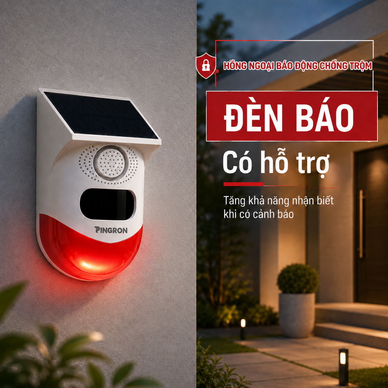 Thiết bị hồng ngoại PINGRON hỗ trợ đèn cảnh báo khi phát hiện chuyển động