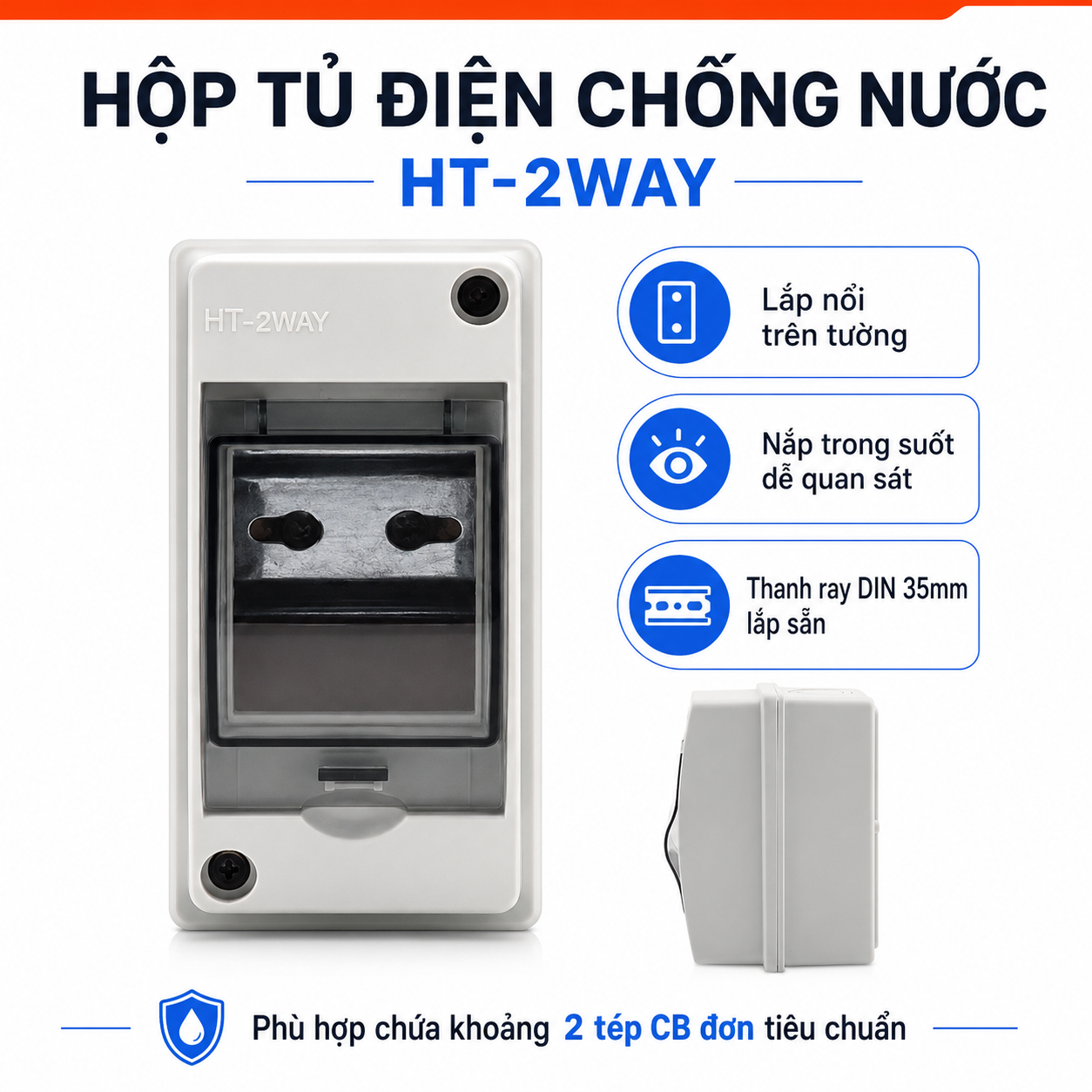 Hộp tủ điện chống nước lắp nổi HT-2WAY dùng cho CB, aptomat