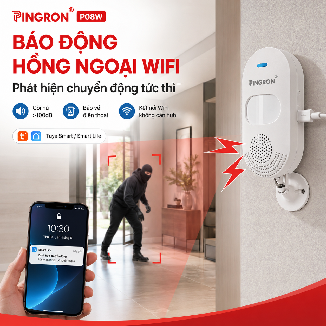Thiết Bị Chống Trộm Hồng Ngoại Báo Qua Điện Thoại Pingron P08W