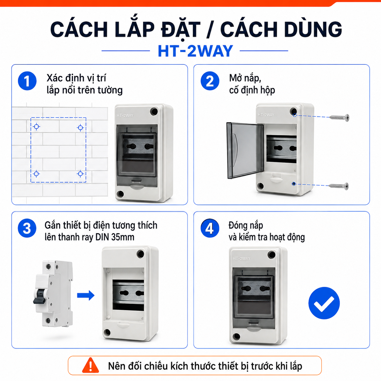 Hộp tủ điện chống nước lắp nổi HT-2WAY dùng cho CB, aptomat – ảnh 7