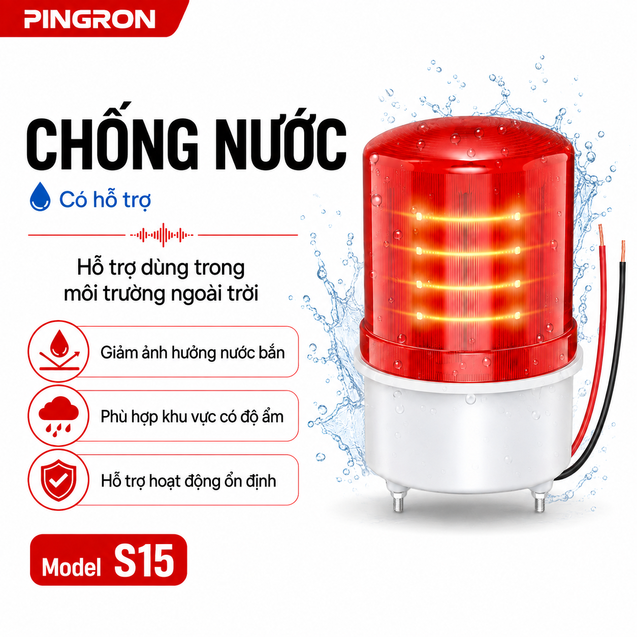 Đèn còi báo động PINGRON S15 hỗ trợ chống nước