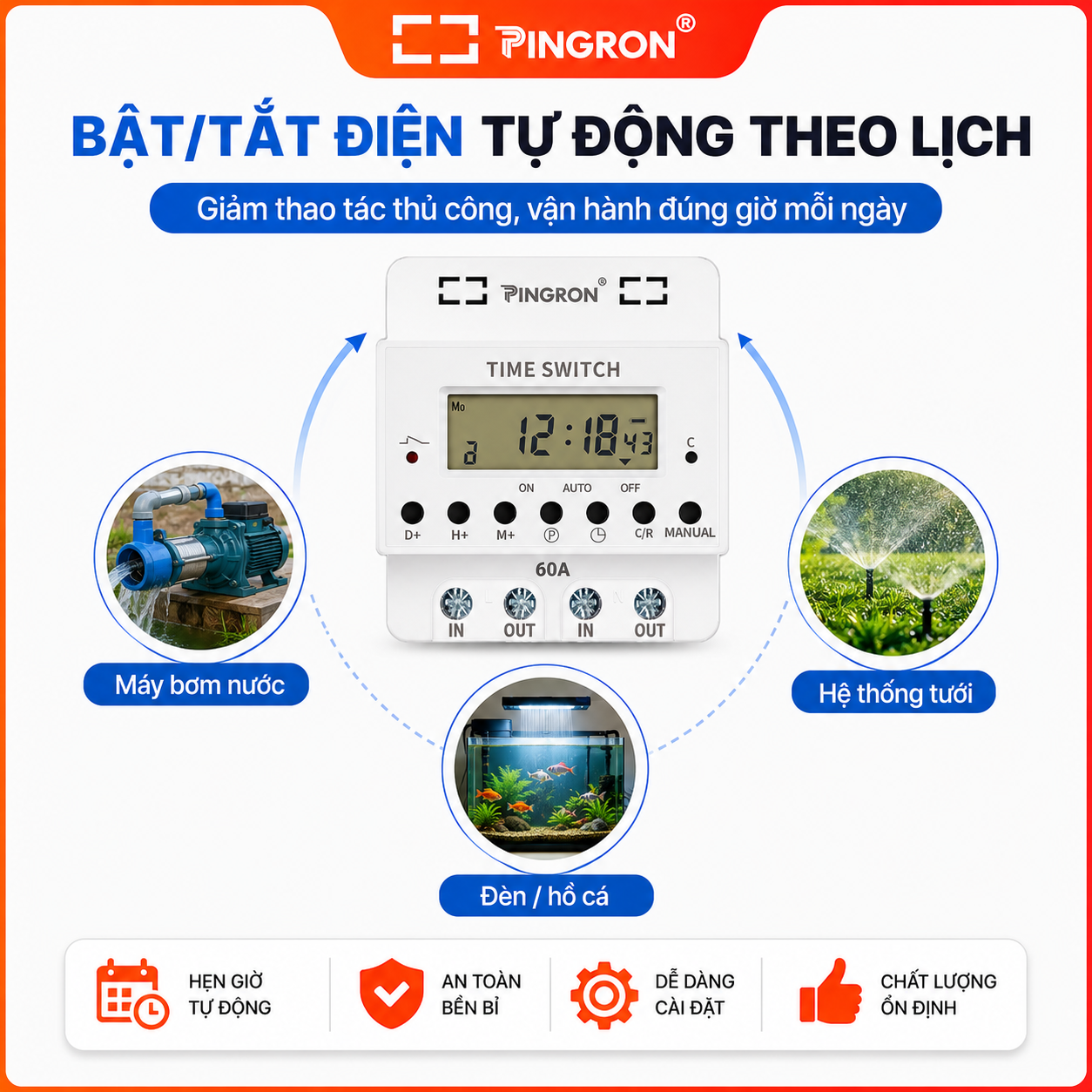 Công tắc hẹn giờ công suất lớn PINGRON HG60/HG80 220V – ảnh 3