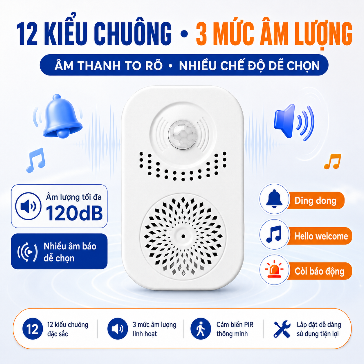 Chuông Báo Khách Tự Động PINGRON PR-P15RC Cảm Biến Hồng Ngoại, Ghi Âm Tiếng Việt – ảnh 4