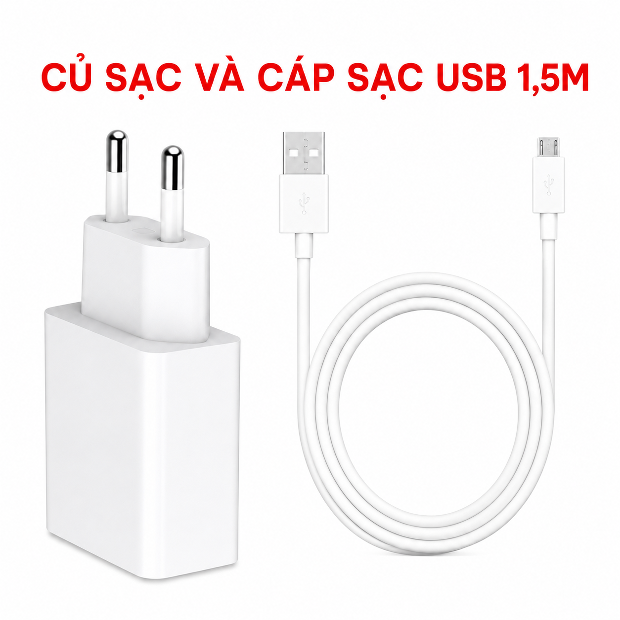 Củ Sạc USB-A 5V 2A Kèm Cáp Micro USB 1,5M