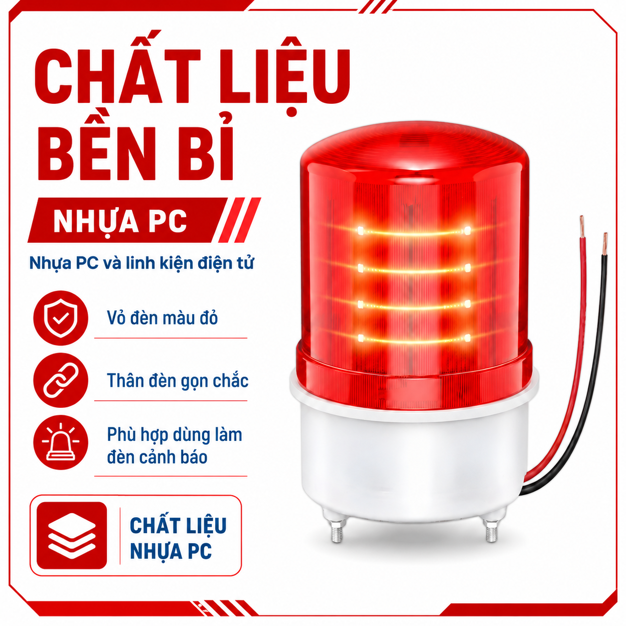 Đèn cảnh báo PINGRON L15 vỏ nhựa PC màu đỏ