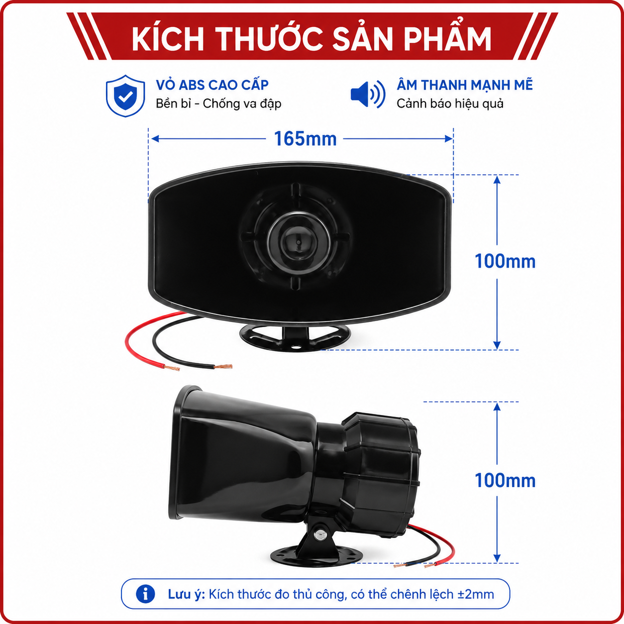 Kích thước còi hú báo động S03