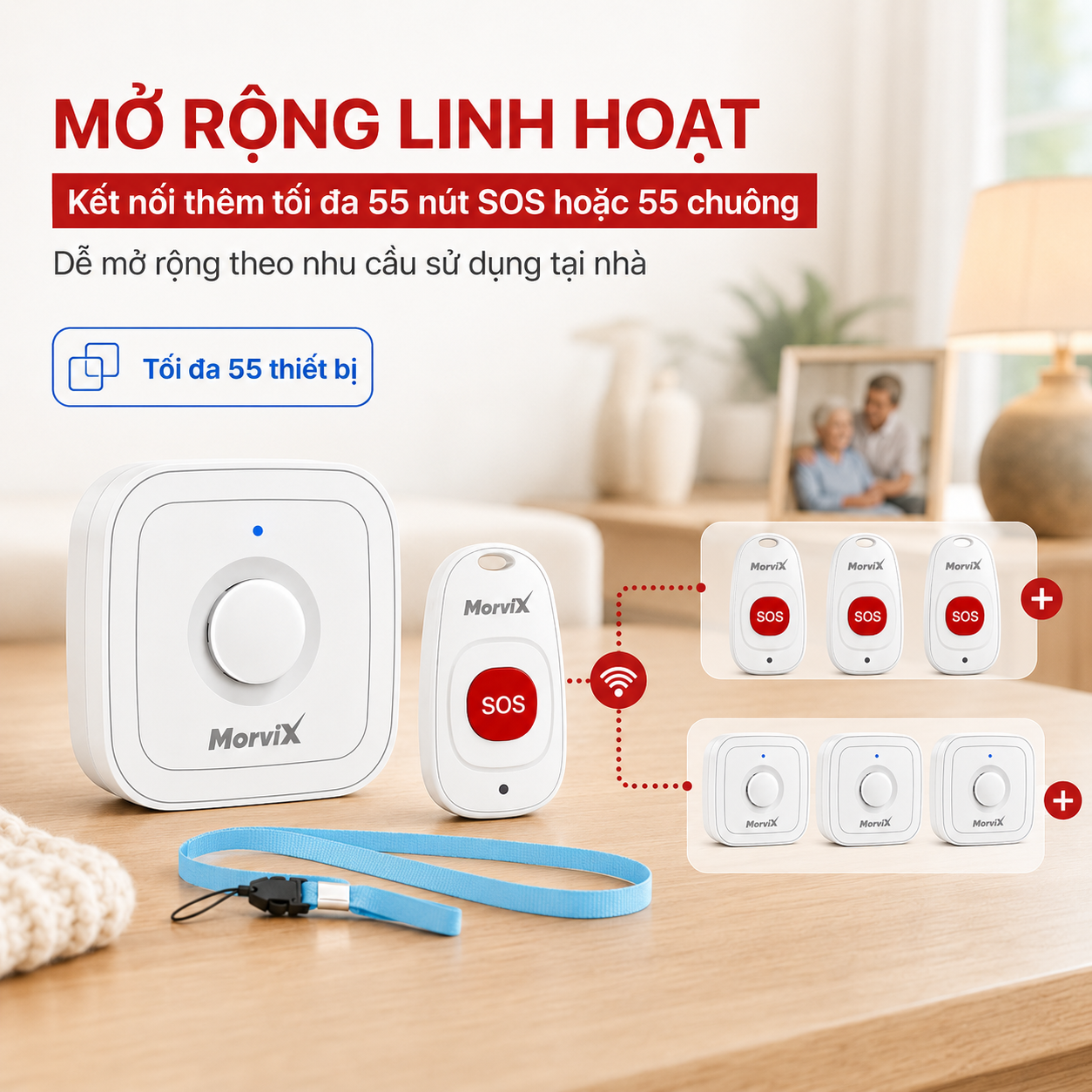 MorviX MD02 hỗ trợ mở rộng tối đa 55 nút SOS hoặc 55 chuông