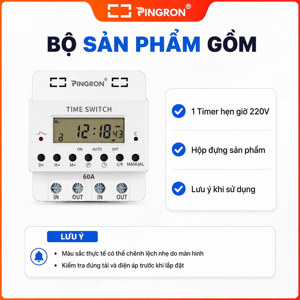 Công tắc hẹn giờ công suất lớn PINGRON HG60/HG80 220V – ảnh 8