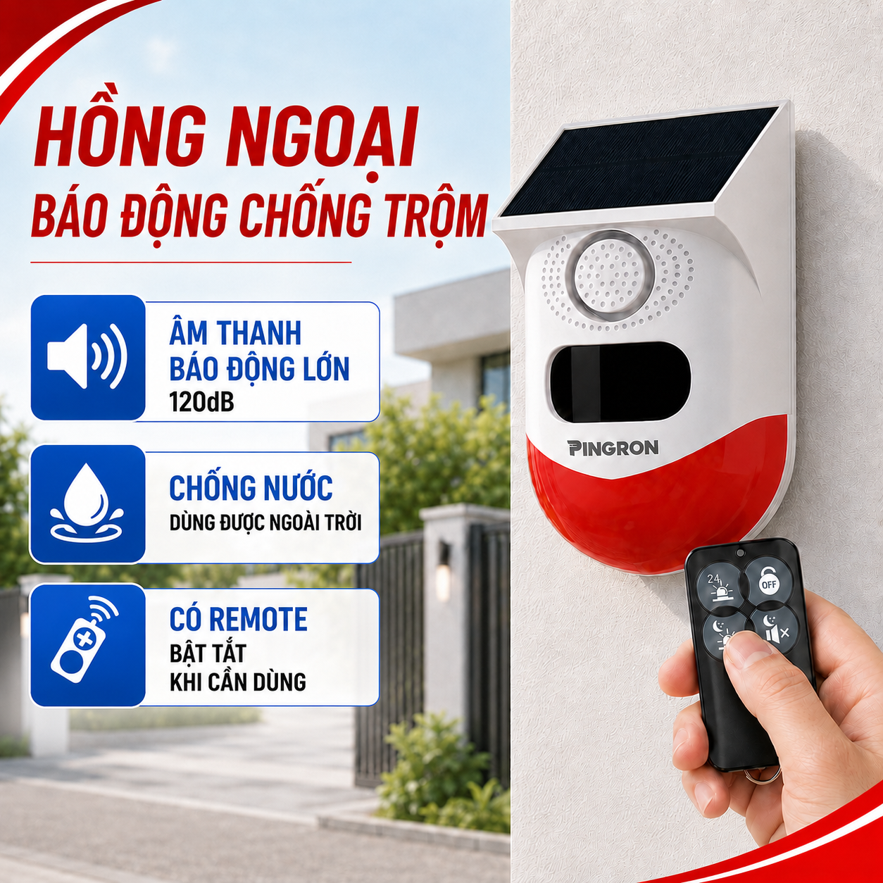 Hồng Ngoại Báo Động Chống Trộm PINGRON P10R | Chống Nước, Dùng Ngoài Trời