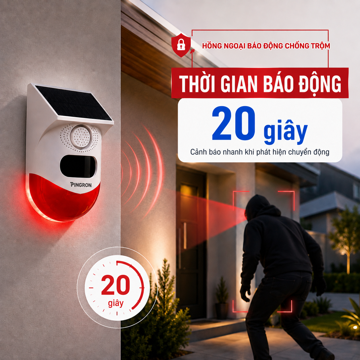 Báo động hồng ngoại PINGRON thời gian cảnh báo 20 giây