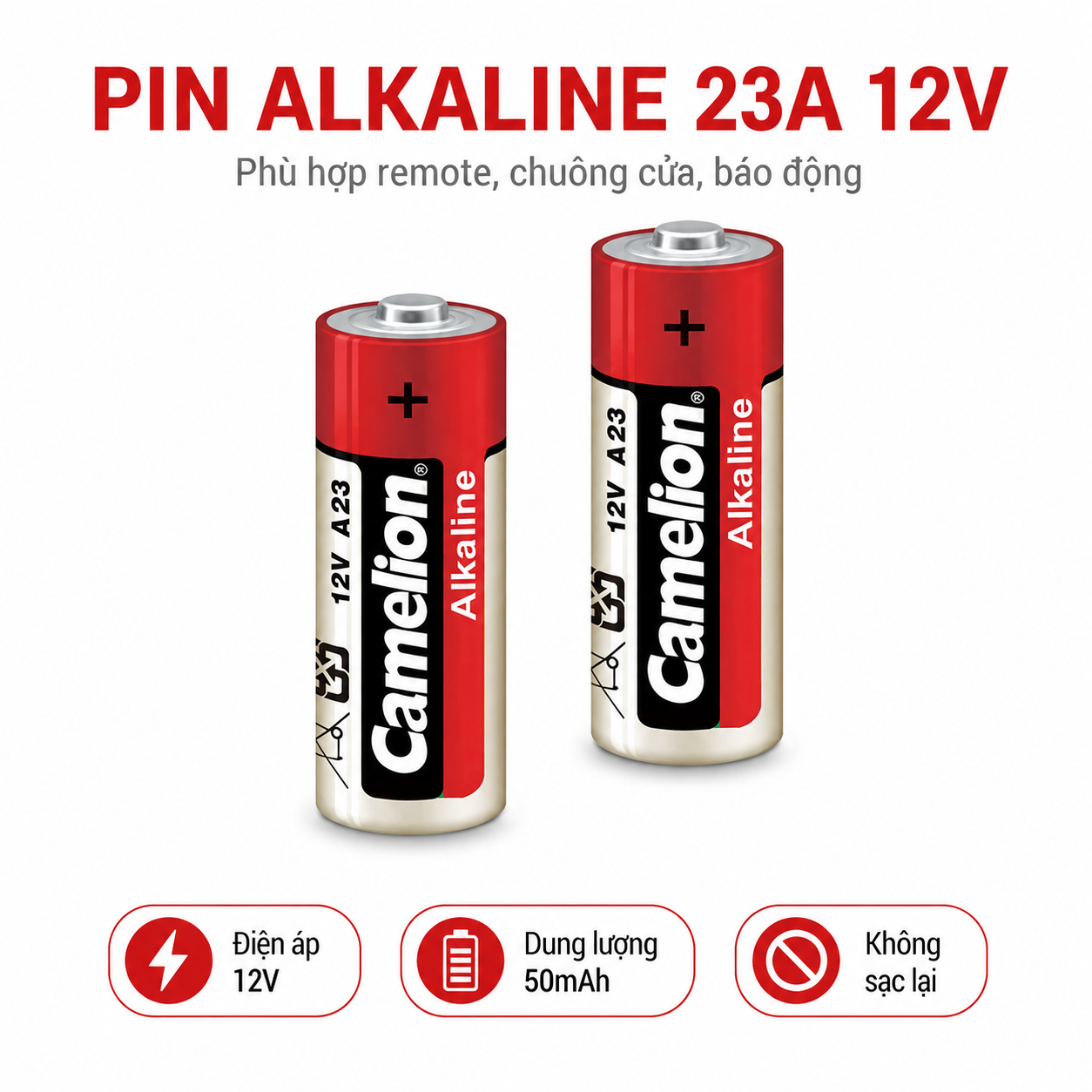 Pin Alkaline 23A 12V 50mAh dùng cho chuông cửa, báo động và remote