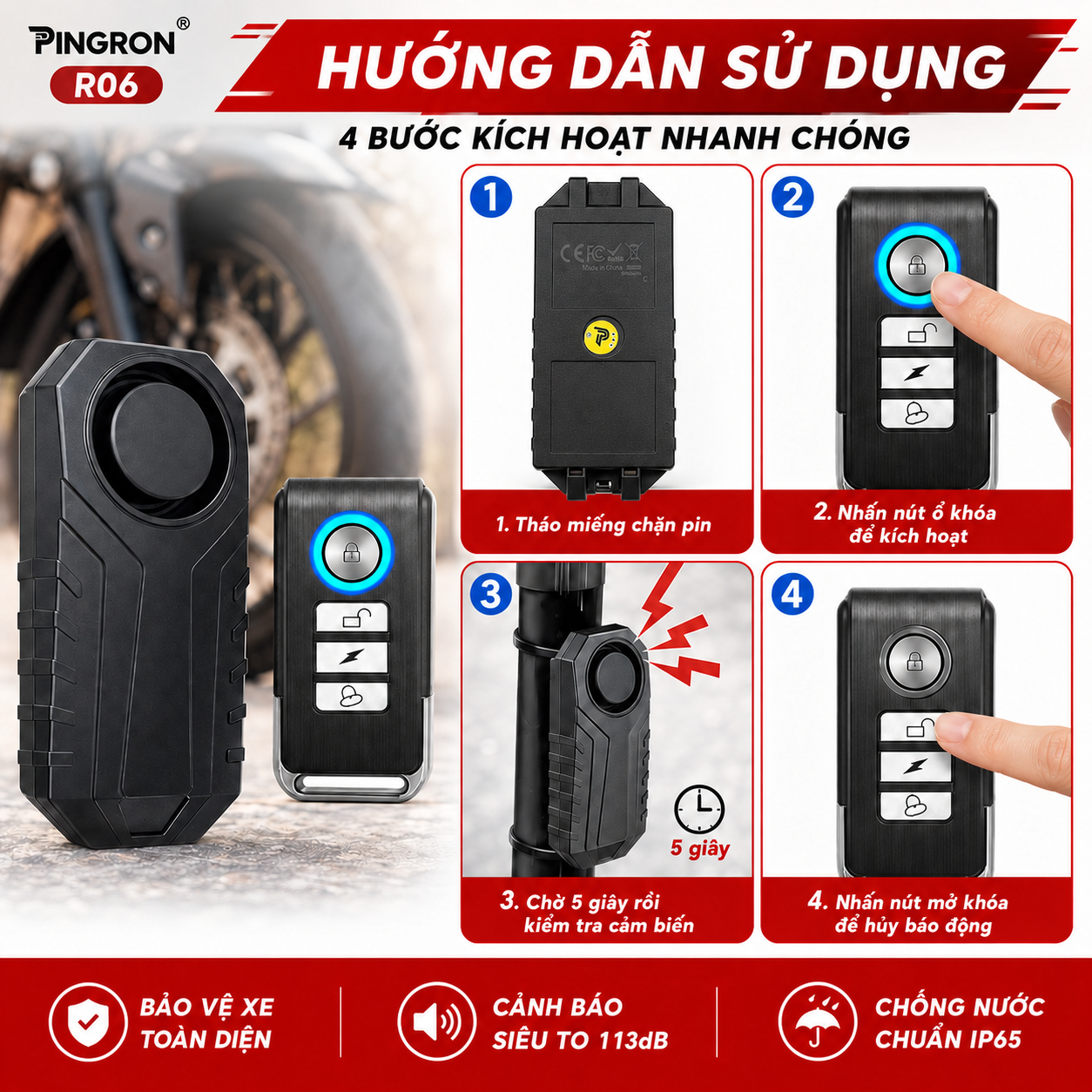 Hướng dẫn sử dụng chống trộm xe máy PINGRON R06