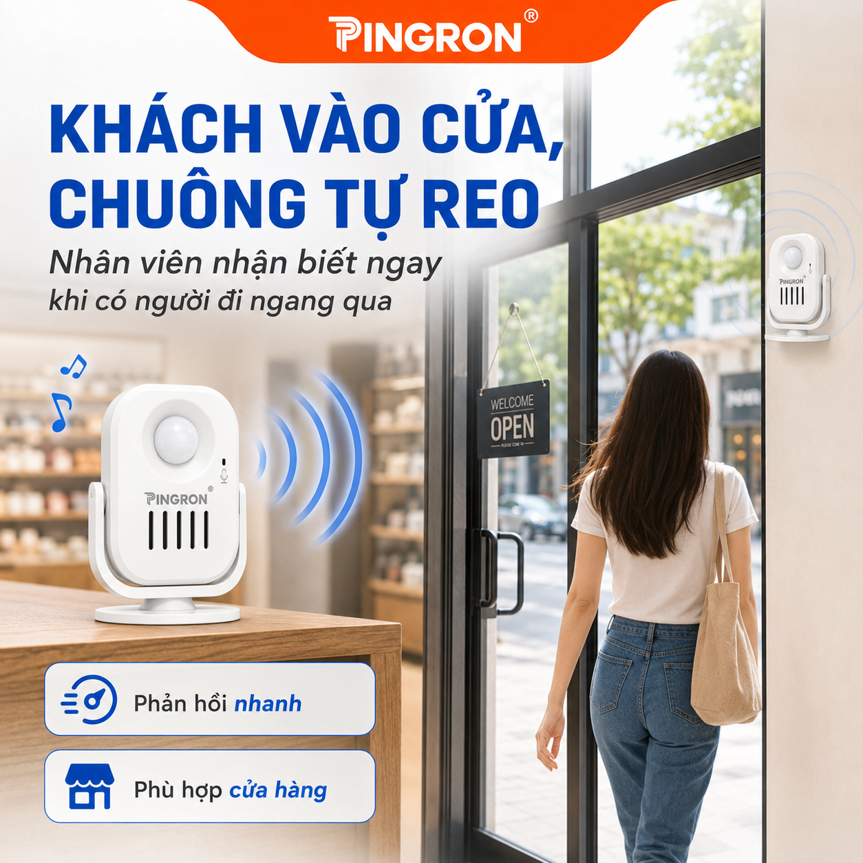 Chuông báo khách tự động PINGRON PR-P03RC ghi âm tiếng Việt – ảnh 3