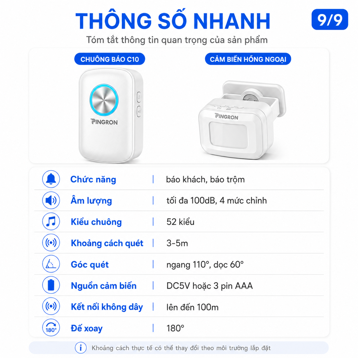 Chuông báo khách hồng ngoại không dây PINGRON C10 – ảnh 8