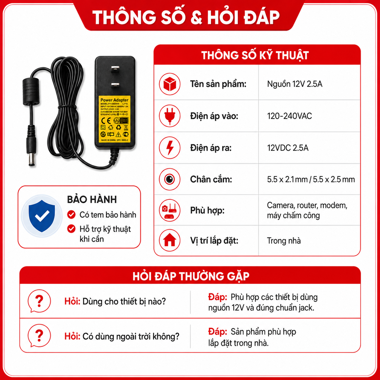 Nguồn Adapter 12V 2.5A  Sử Dụng Cho Các Thiết Bị Điện Dùng Nguồn 12V – ảnh 9