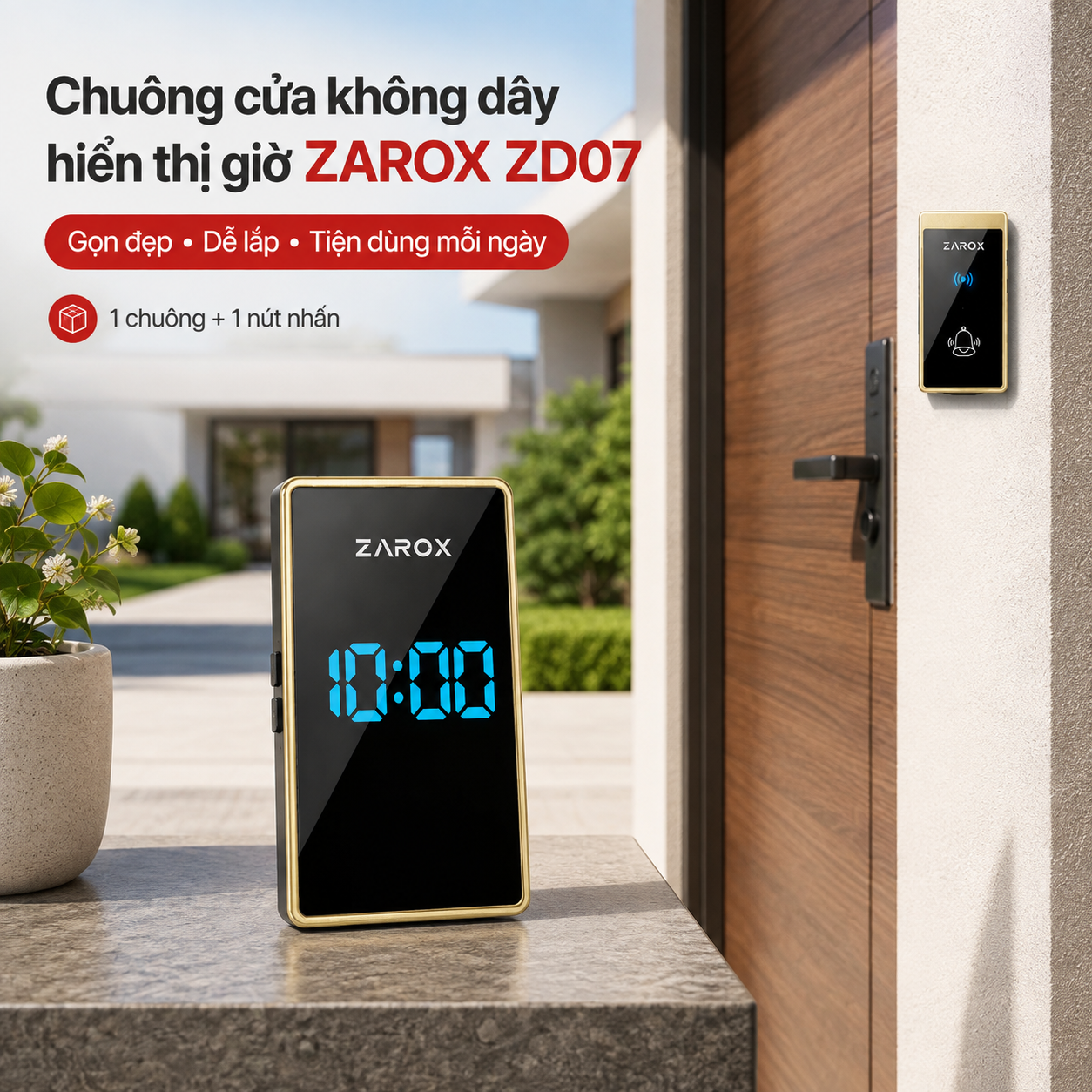 Chuông cửa không dây hiển thị giờ ZAROX ZD07