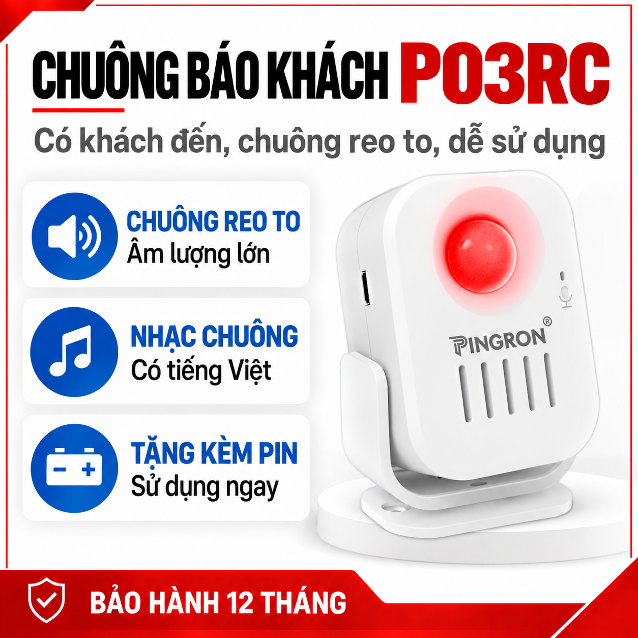 Chuông báo khách tự động PINGRON PR-P03RC ghi âm tiếng Việt