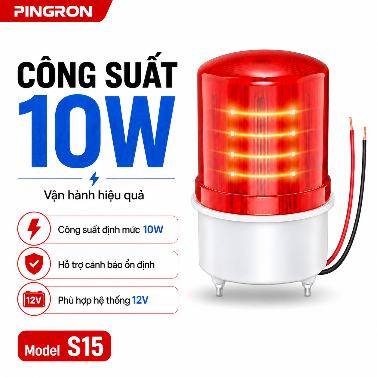 Đèn còi cảnh báo PINGRON S15 công suất 10W