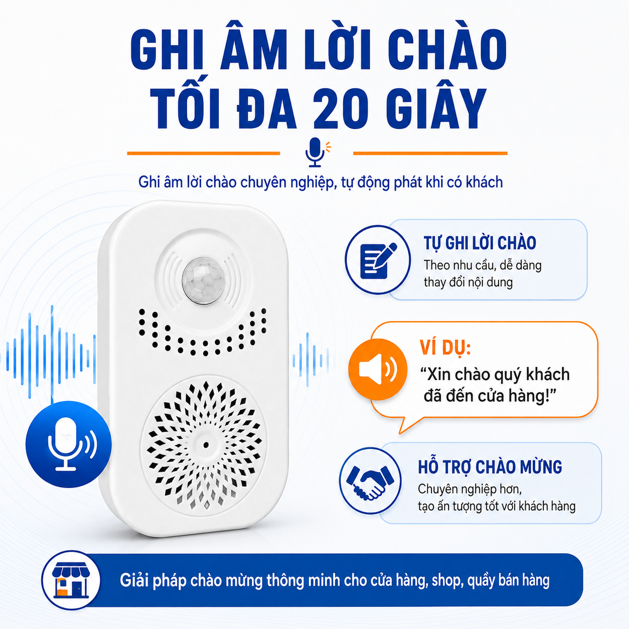 Chuông Báo Khách Tự Động PINGRON PR-P15RC Cảm Biến Hồng Ngoại, Ghi Âm Tiếng Việt – ảnh 6