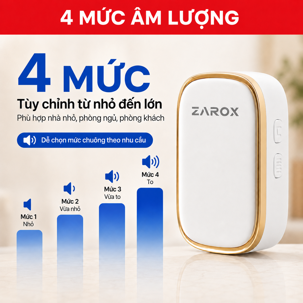 Chuông cắm điện ZAROX ZD02 có 4 mức điều chỉnh âm lượng