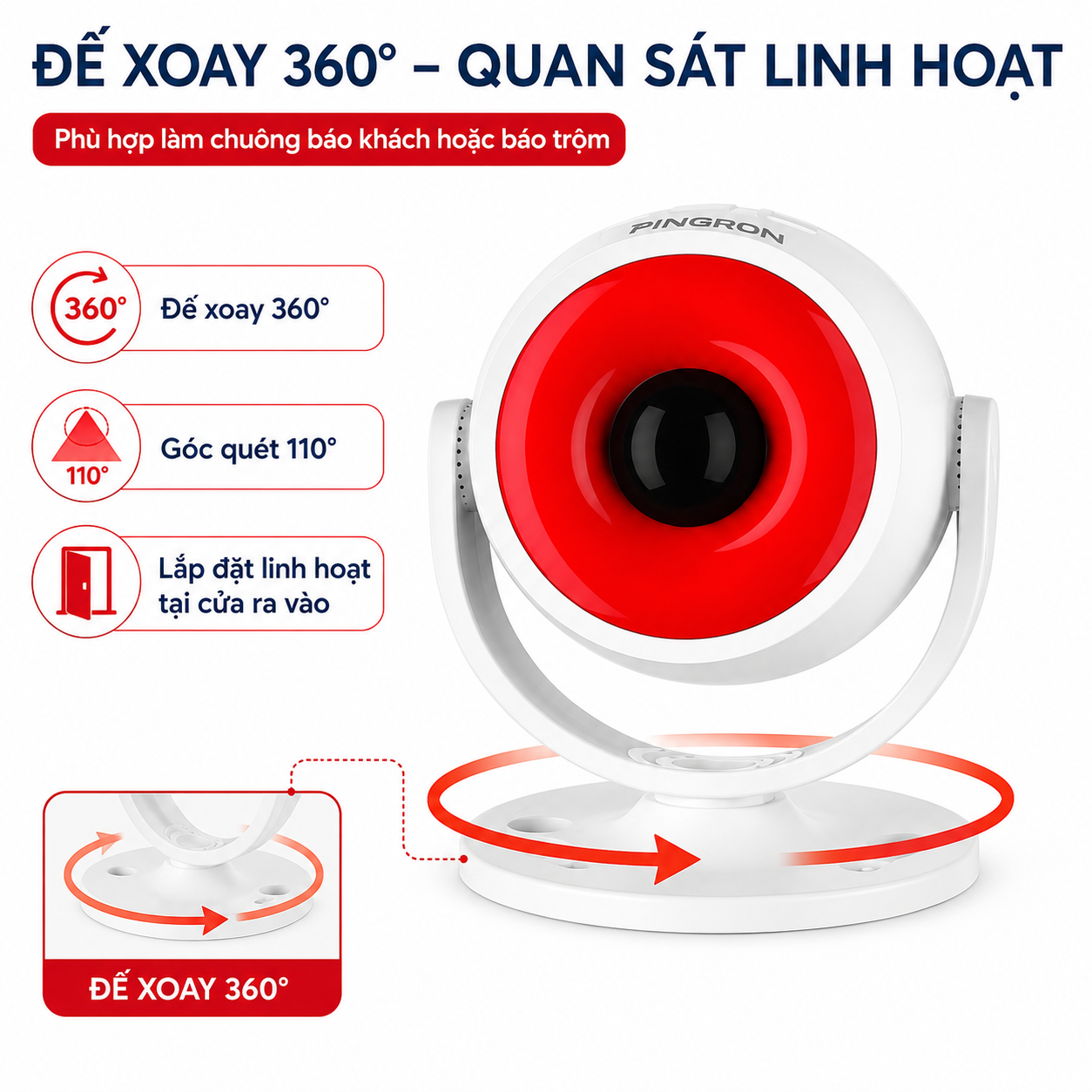 Chuông báo động chống trộm hồng ngoại PINGRON P14 có remote – ảnh 4