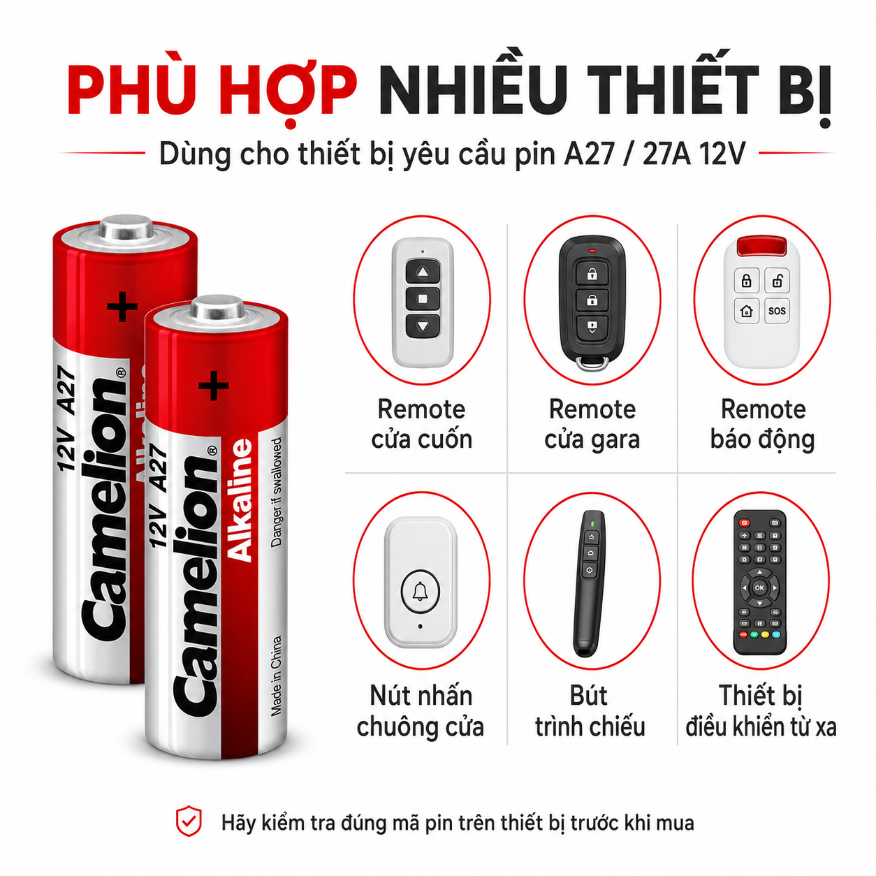 Pin 27A 12V Alkaline Camelio dùng cho remote cửa cuốn, báo động – ảnh 3