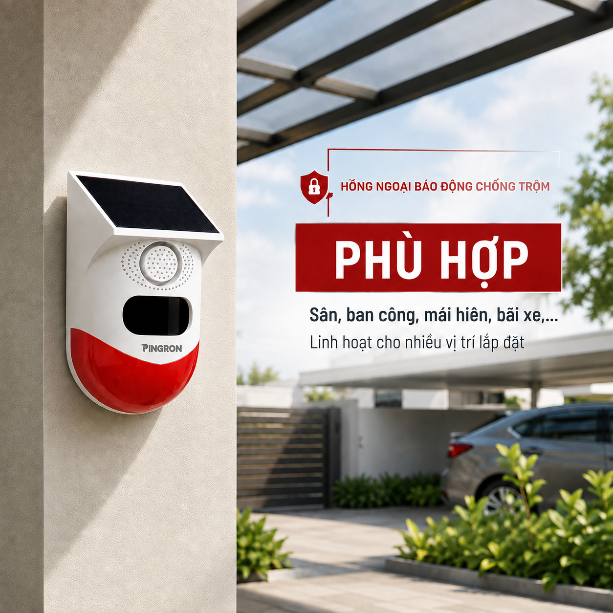 Báo động PINGRON phù hợp sân nhà ban công mái hiên và khu vực bãi xe