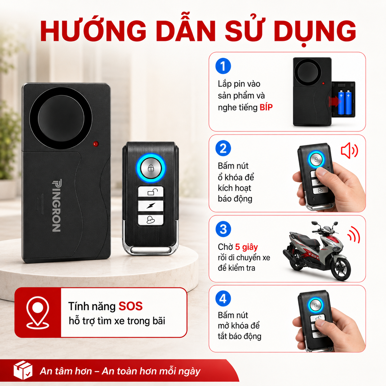 Khóa Chống Trộm Xe Máy PINGRON PR-R05 | Báo Động Lớn 110dB – image 1