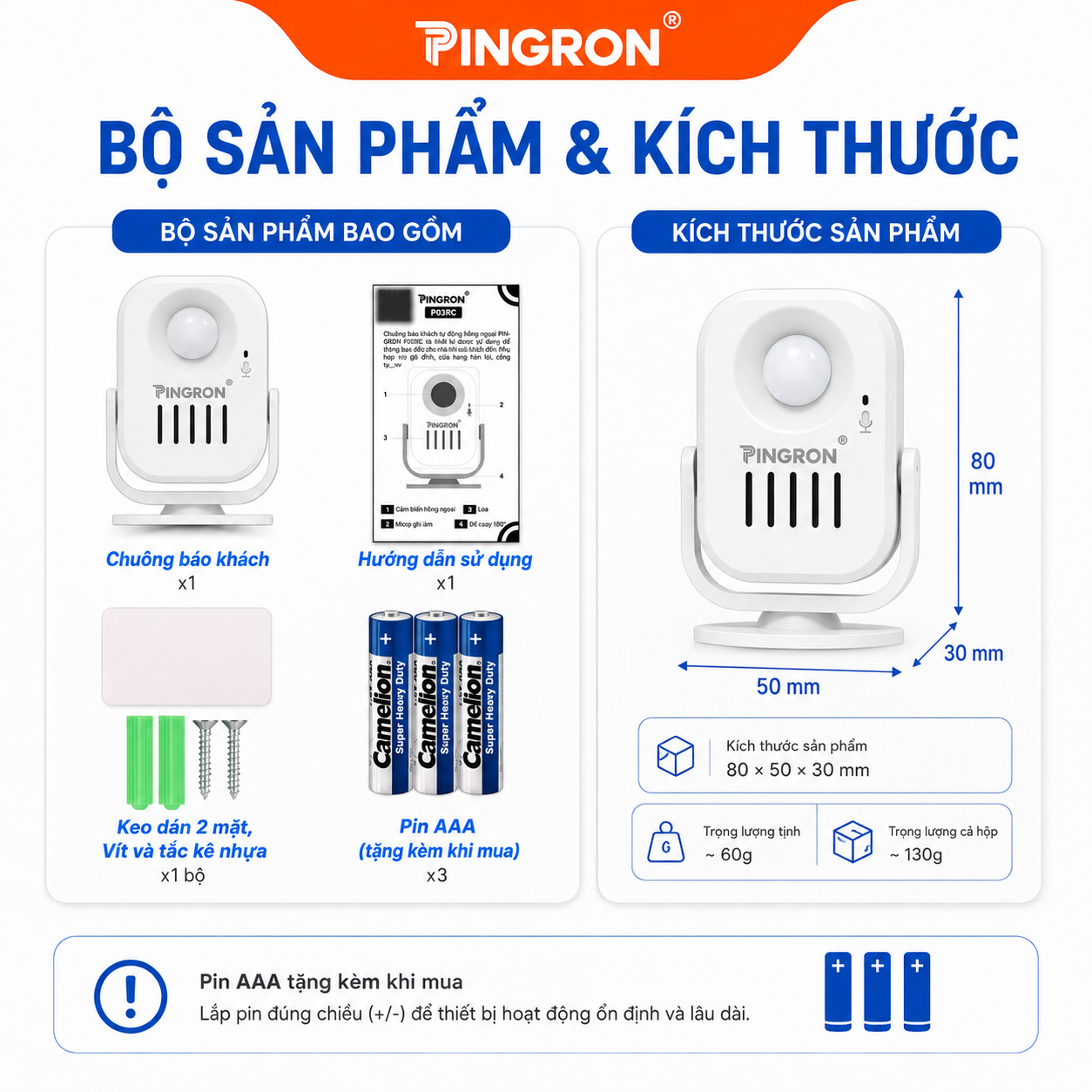 Chuông báo khách tự động PINGRON PR-P03RC ghi âm tiếng Việt – ảnh 8