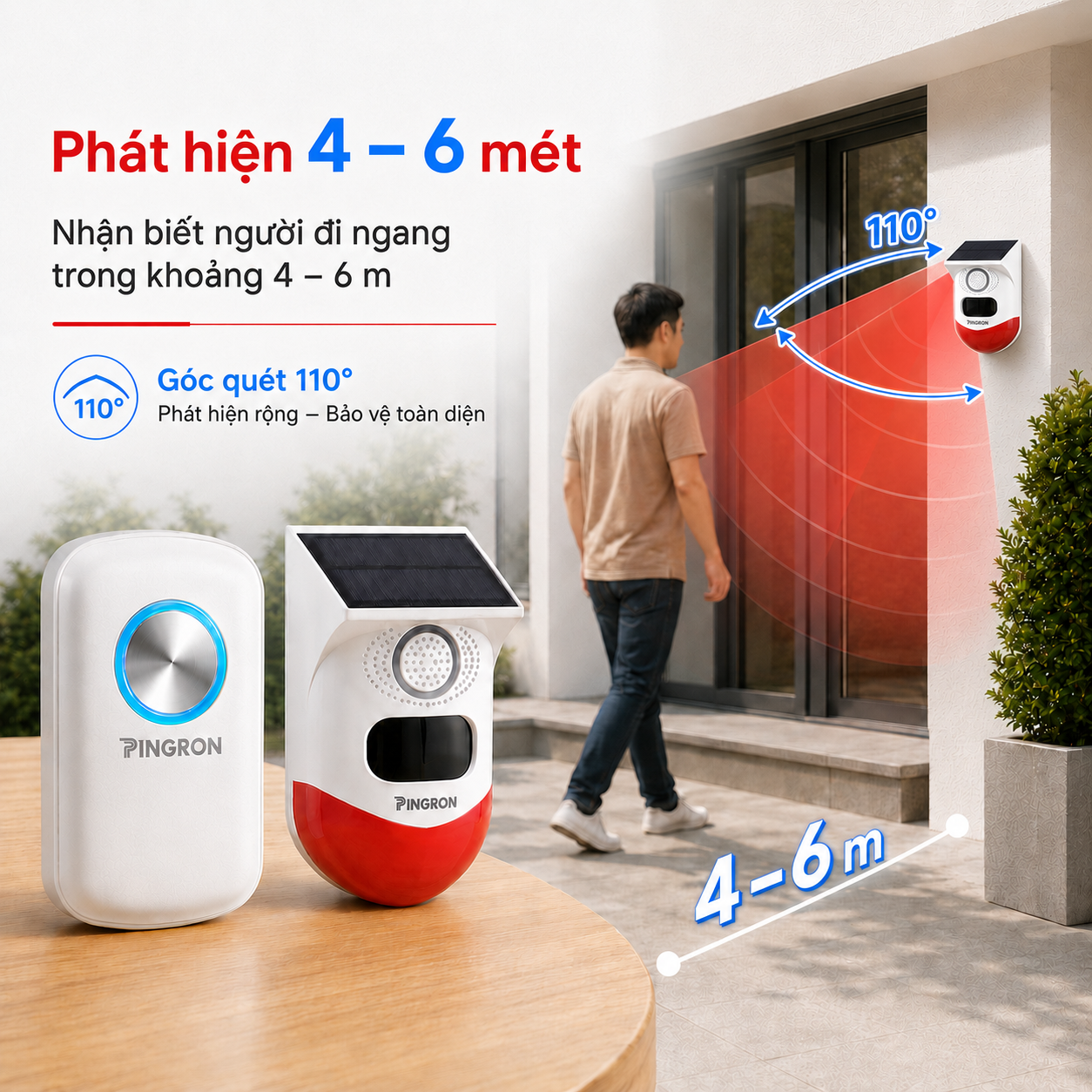 Cảm biến hồng ngoại PINGRON CP10 phát hiện người 4–6 mét với góc quét 110 độ
