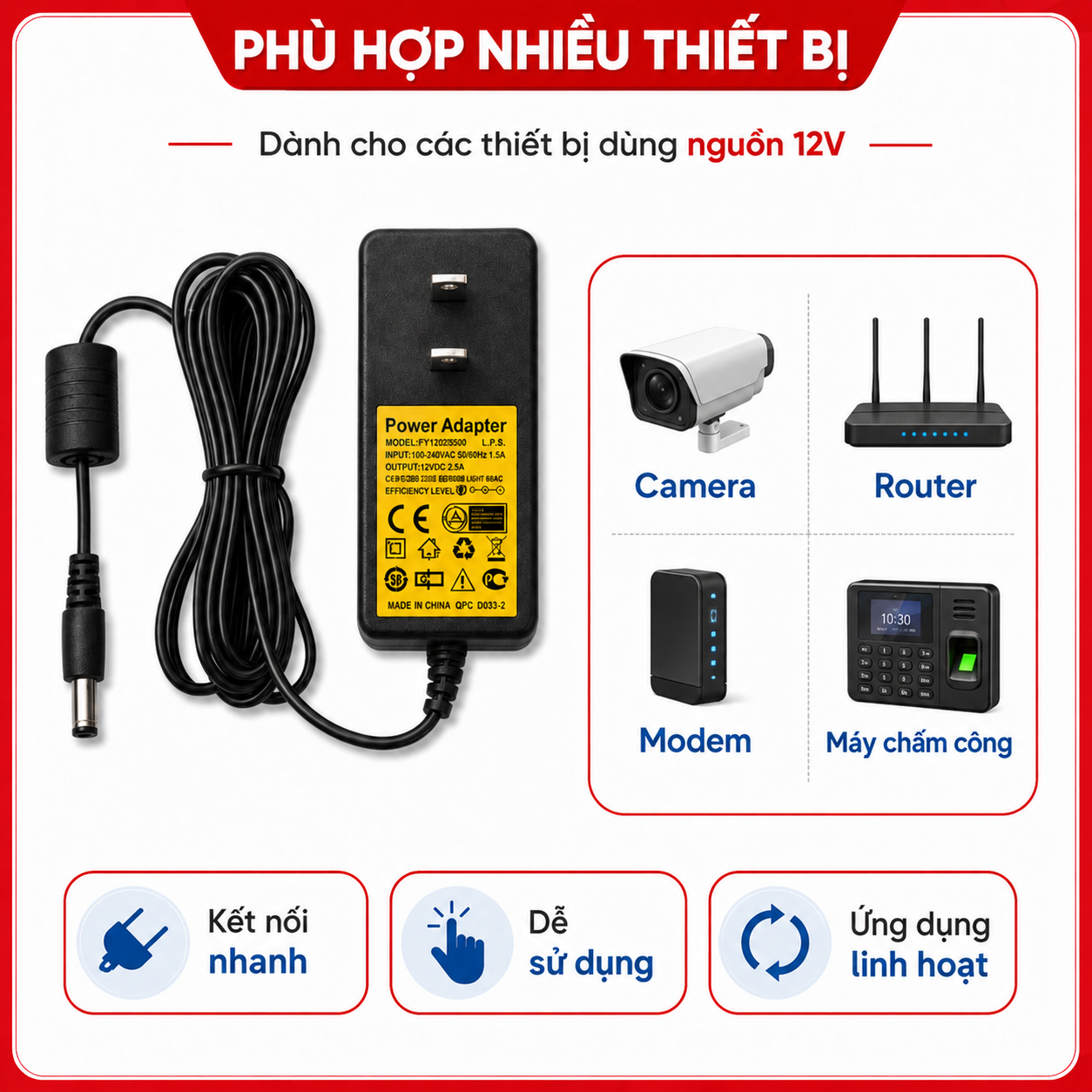 Nguồn Adapter 12V 2.5A  Sử Dụng Cho Các Thiết Bị Điện Dùng Nguồn 12V – ảnh 7