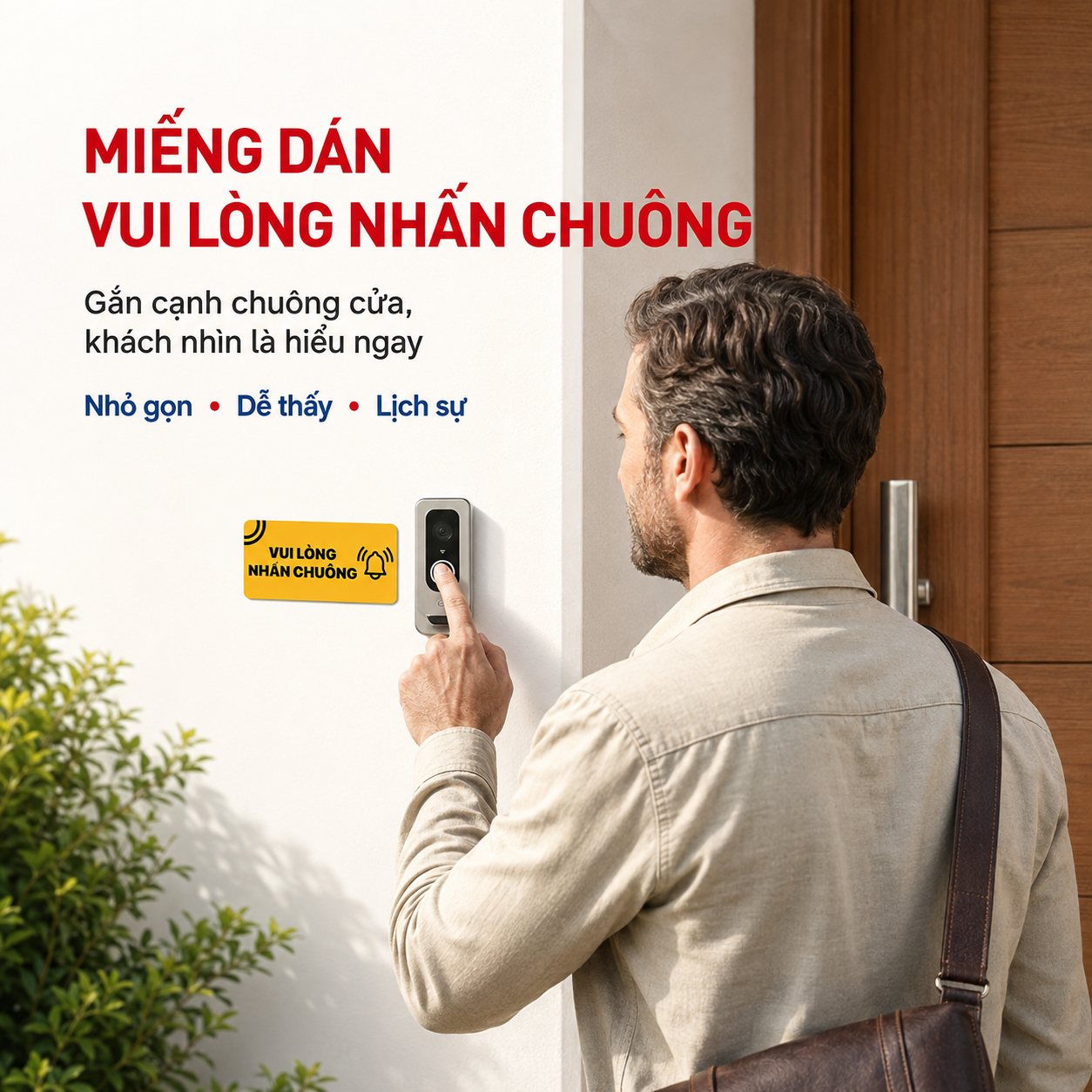 Miếng Dán Vui Lòng Nhấn Chuông Cho Chuông Cửa PINGRON | Có Keo Dán, Chống Nước, Dán Cửa Cổng/Cửa Phòng