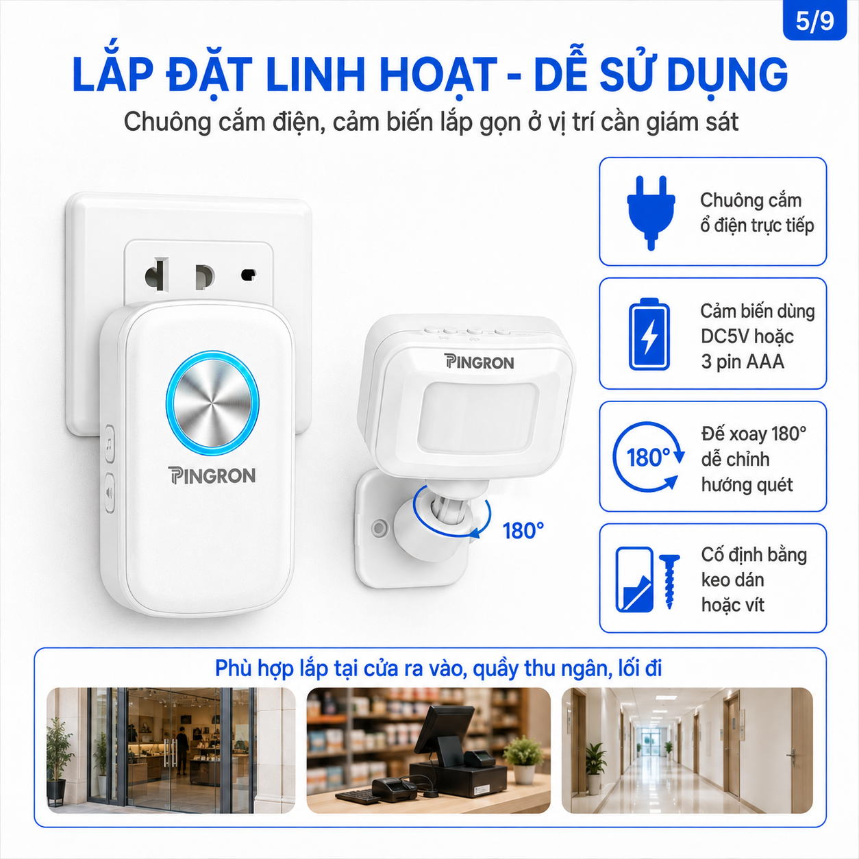 Chuông báo khách hồng ngoại không dây PINGRON C10 – ảnh 5